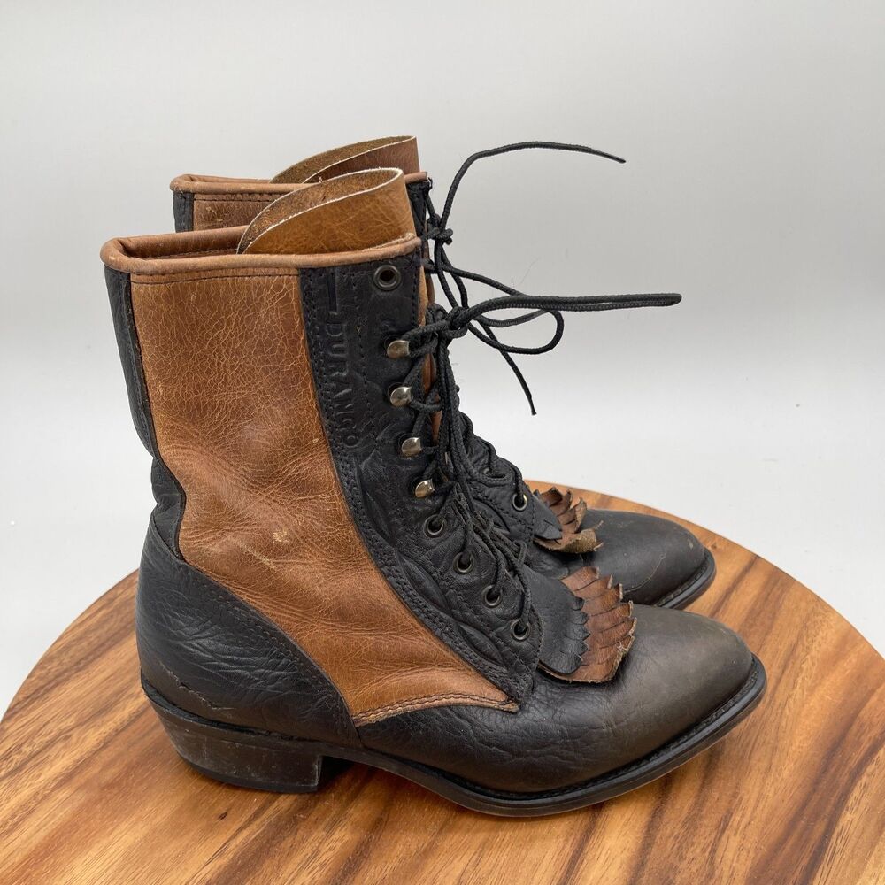 Durango Showpony Boots Womens Size 8 D Brown Black Leather Western Cowboy Shoes